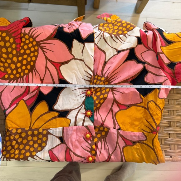 Farm Rio Colorful Sunflowers Midi Dress Pink Orange Floral Puff Sleeve L NWT - Picture 8 of 9